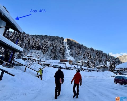 A stone's throw from the ski slopes.