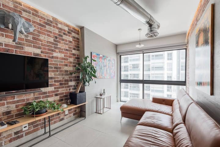 Illustration of Industrial Chic Apartment Design With City Views