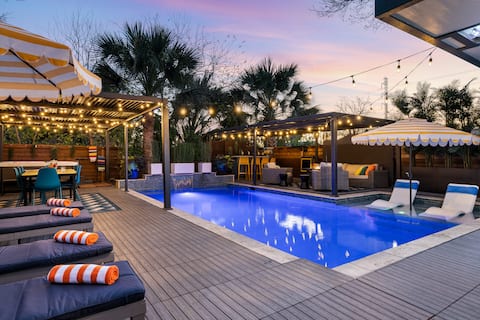 Popular Airbnb listing: Margarita Manor~Heated Pool~Hot tub~Game room in Midtown