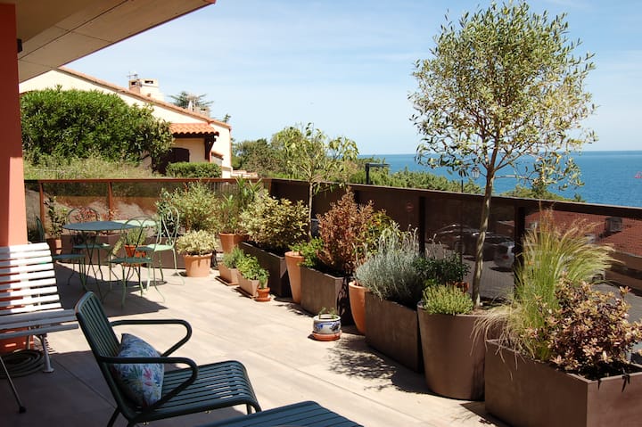 Appartement-terrasse-vue Mer-clim- Wifi- Parking - Collioure