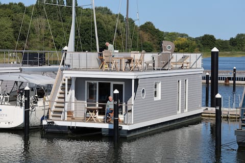 Houseboat Liliput in Stralsund on the Baltic Sea