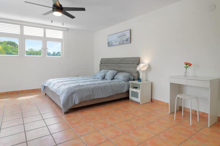 Habitación ejecutiva. Plancha/tabla y colchón inflable tamaño queen en el armario. 