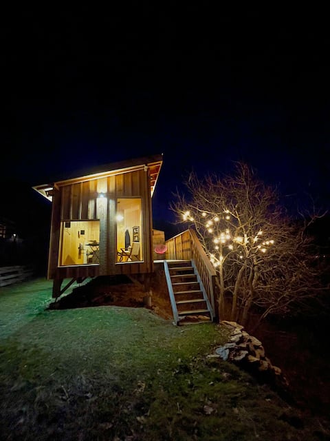 Stilt house with mountain view