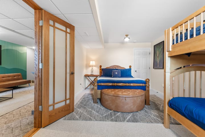Bedroom two on lower level with access to outside patio.
