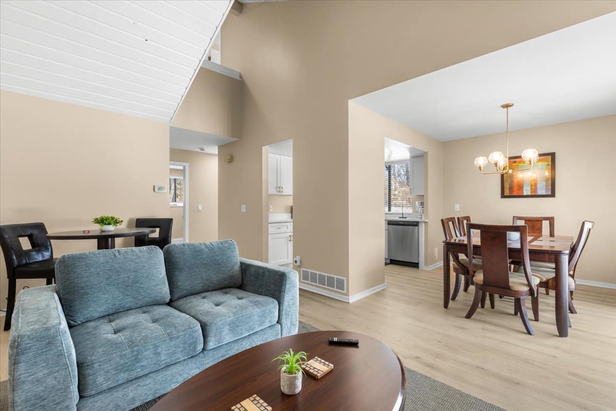 Open living and dining area in the New Hudson property