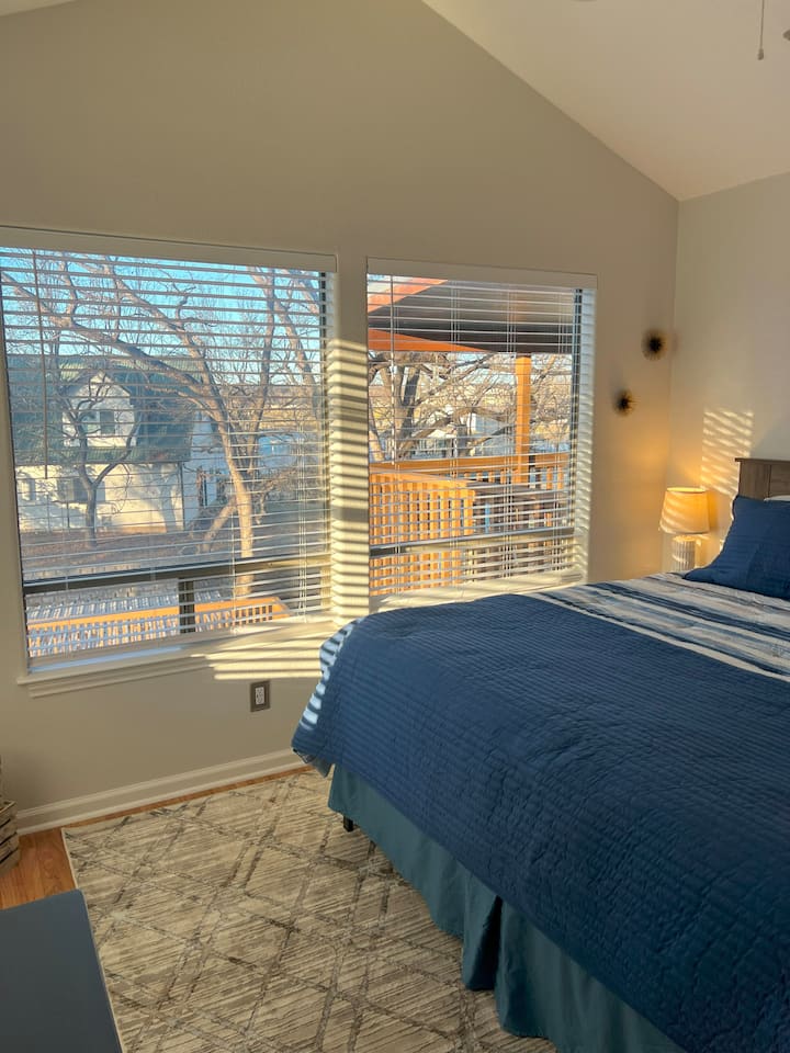 Great views from Bedroom2.  Large King Bed, TV and access to the Jack and Jill bathroom with updated walk-in shower.