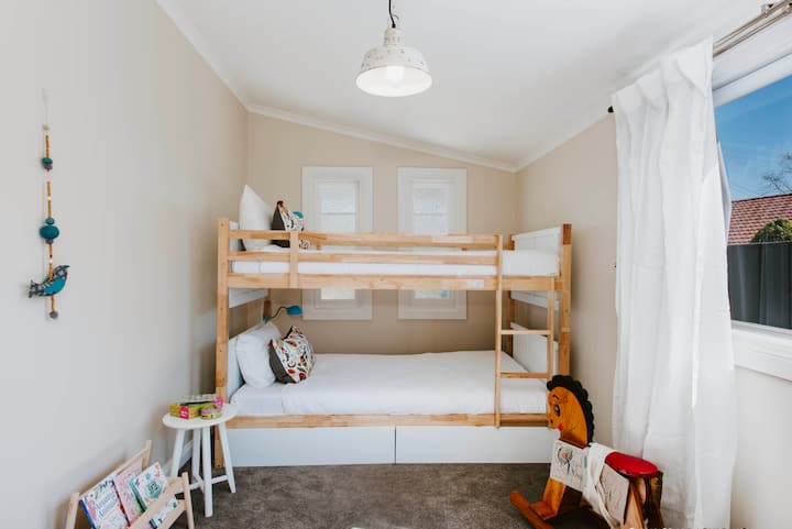 The Bambini room - 2 king single mattresses on a double bunk bed create the perfect retreat for kids, offering both comfort and a touch of adventure.