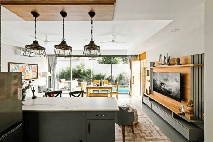 Luxury 3BHK villa in Goa with private pool, spacious living, modern kitchen & lush garden. Perfect for a relaxing getaway!