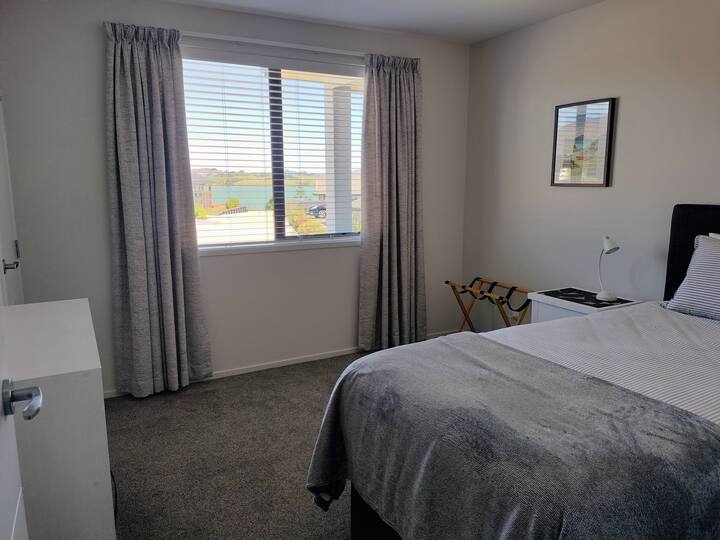 This room sports a king-single with trundler bed underneath, which, when set up, is the same height as the kind-single.