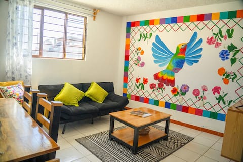 Top Airbnb: Terrace, laundry, AC, 2 bedroom Depto. in Santa Lucía Del Camino