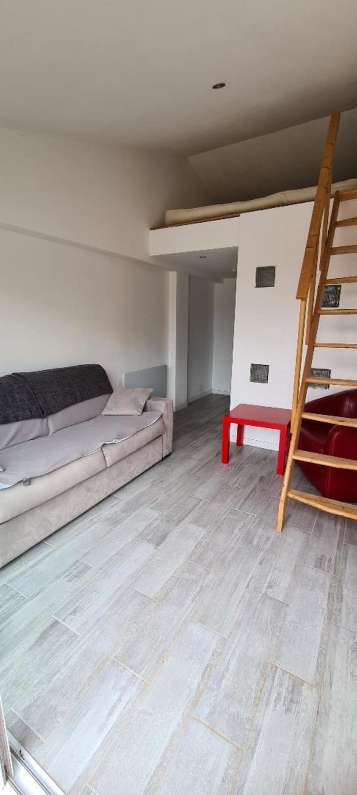 Studio s kaučem na razvlačenje i madracem dimenzija 140X190, niska visina stropa za tinejdžere 
s tuš-kabinom