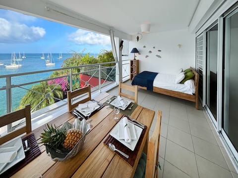 Apartment, sea view, in front of the beach, Trois Ilets