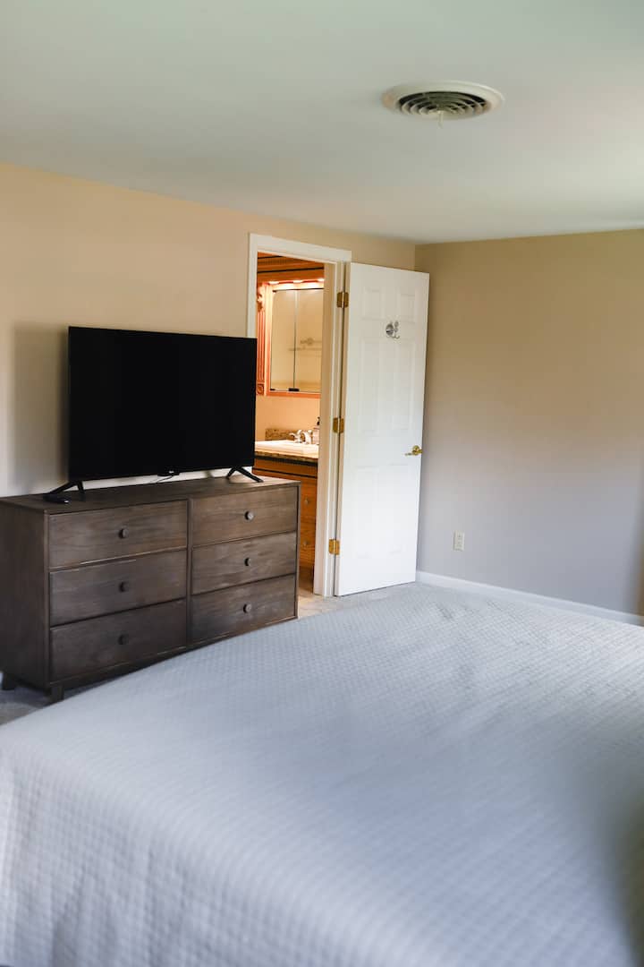 Izba s manželskou posteľou King č.2 s plne vybavenou kúpeľňou a 50-palcovou televíziou Roku