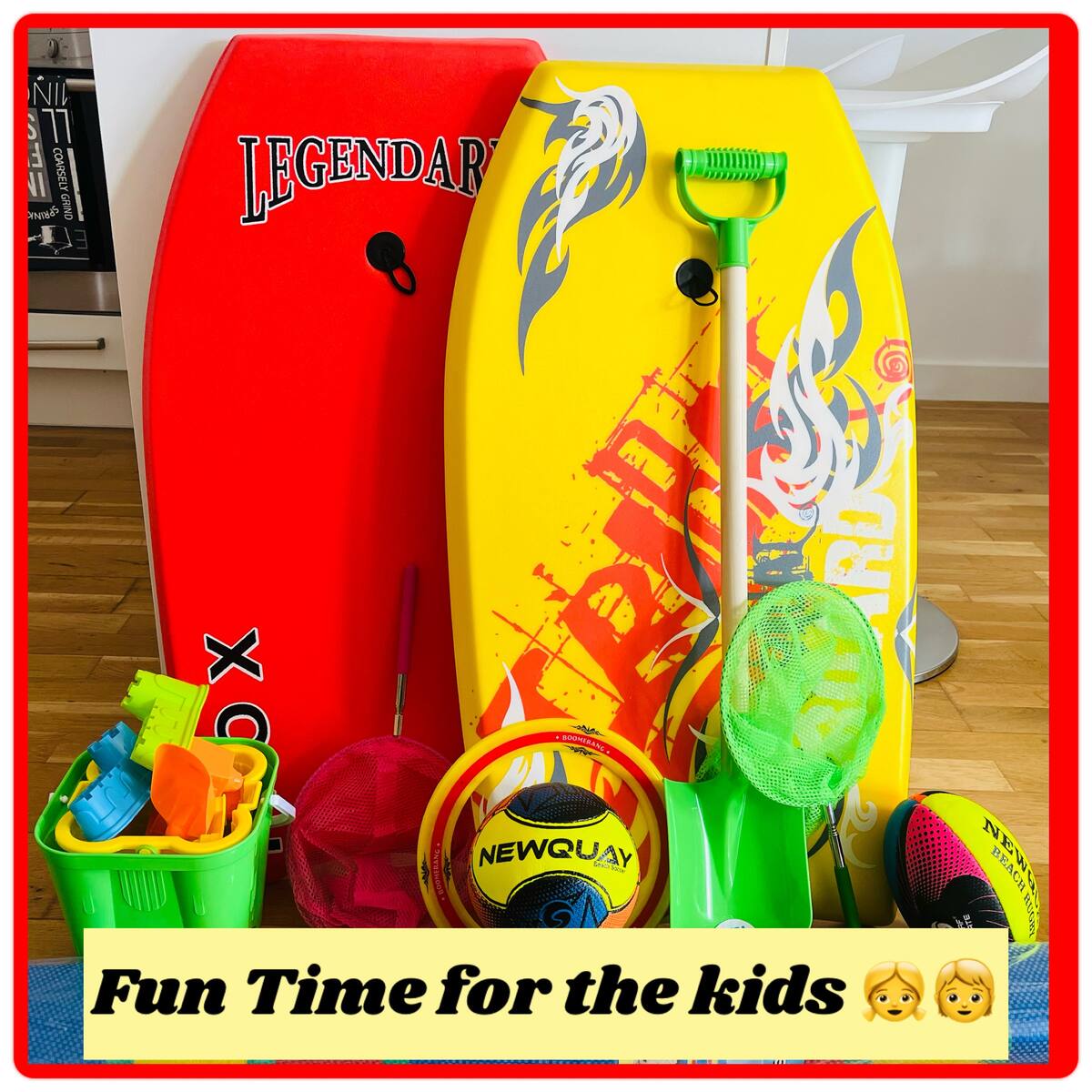 Body boards and beach toys ready for guests