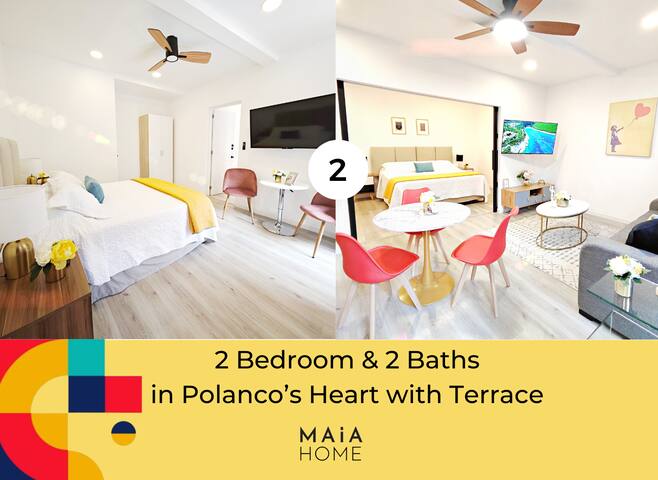 Modern Apartment in Polanco’s Heart: 2 BR 2 Baths