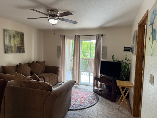 A comfortable living area is featured, showcasing a plush seating arrangement in shades of brown. Natural light is welcomed through sliding glass doors, leading to an exterior deck. A television is positioned on a wooden stand, accompanied by a small table and decorative plants.