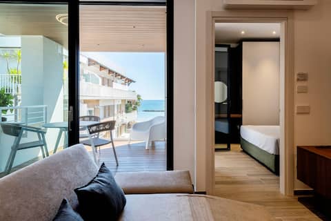 On the beach, terrace overlooking the sea