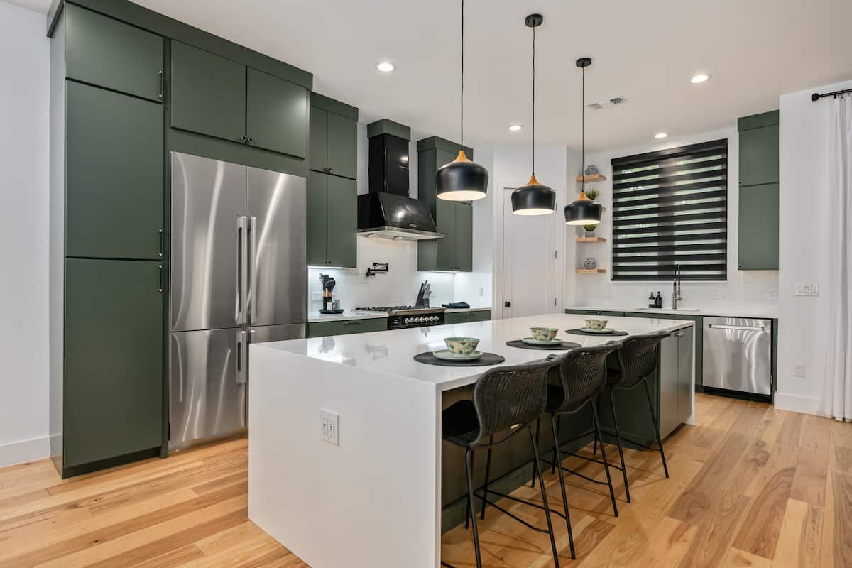 Kitchen island with bar stools