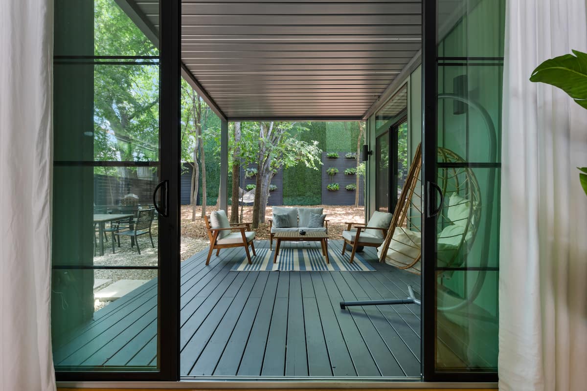 Screened porch with seating