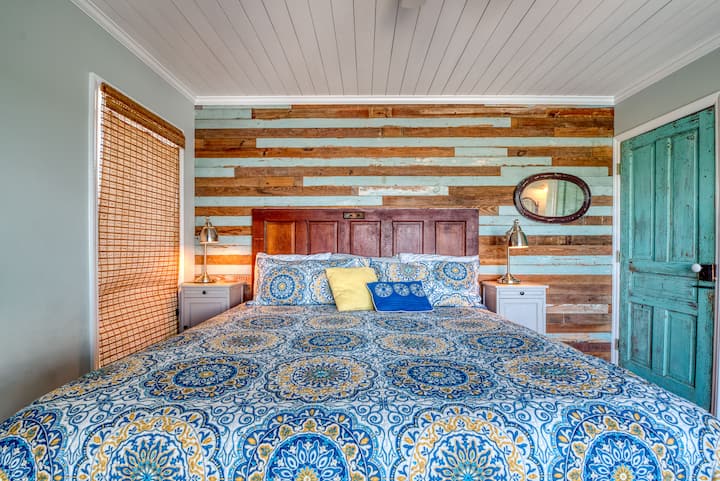 King in master bedroom.  The view from bed, through a 9 ft wide window, is fabulous.