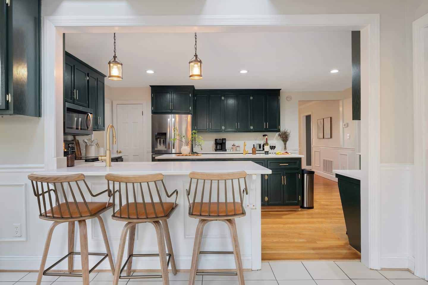 Kitchen island with bar stools