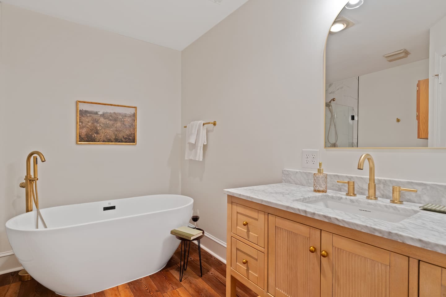 Bathroom with freestanding soaking tub