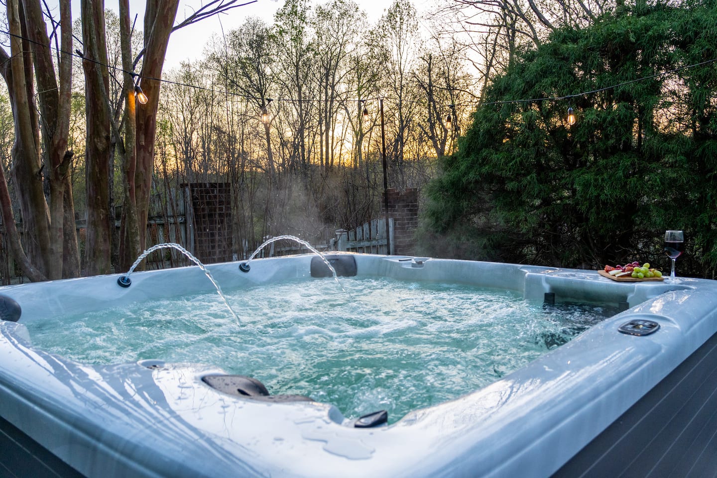 Photo 4 — Hot tub steaming at twilight