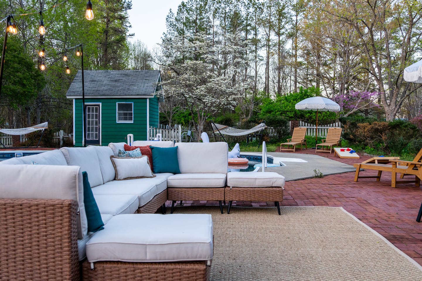 Outdoor lounge seating on the patio