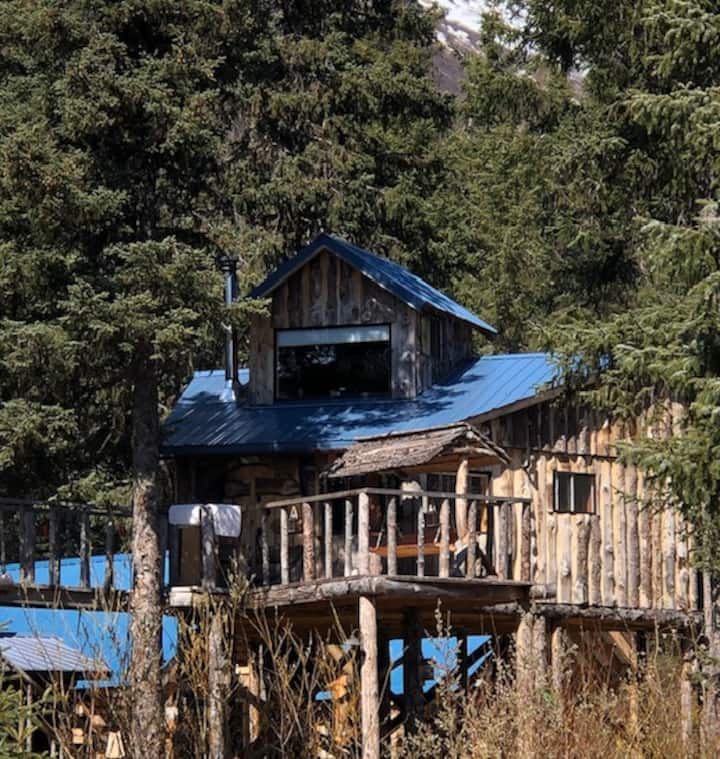 Spectacular treehouse claw foot tub w/ lake view.