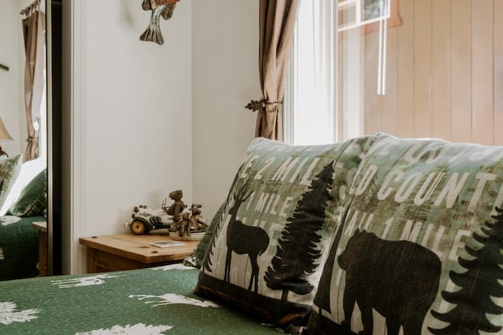 Second bedroom Queen and twin bunk.  TV inside glass sliding closet.