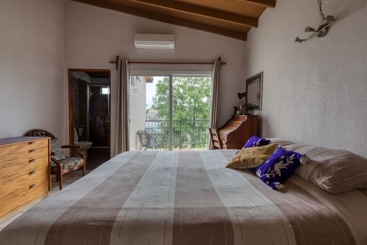 Ეს არის მთავარი ოთახი, სადაც დგას საწოლი, AC, ცალკე სააბაზანო და პატარა ტერასა უკანა მხარეს...