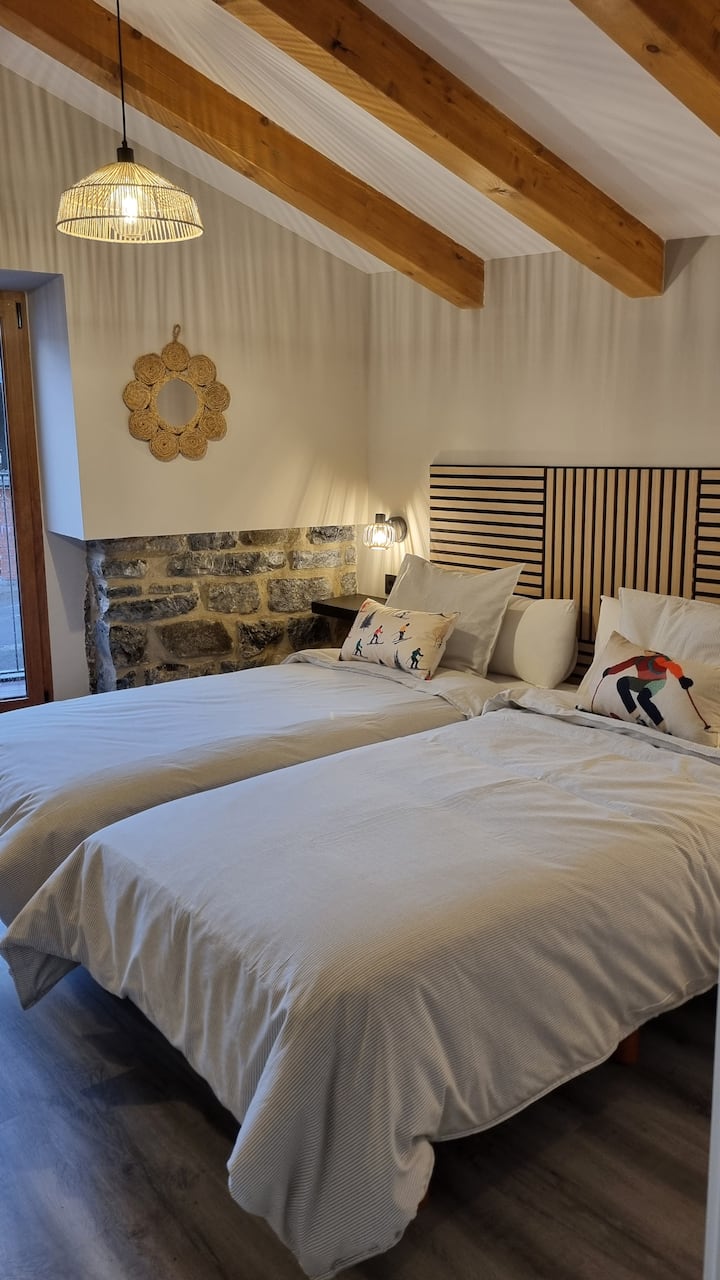 Მთავარი საძინებელი, ფართო და 2 ერთადგილიანი საწოლით.