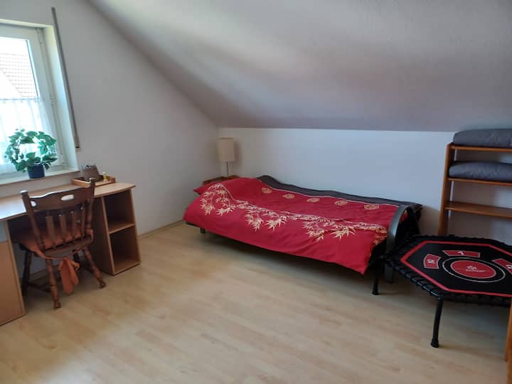 Miestom na spanie je rozkladacia pohovka so spacím priestorom 120 cm.
Táto izba je vhodná aj ako študovňa.