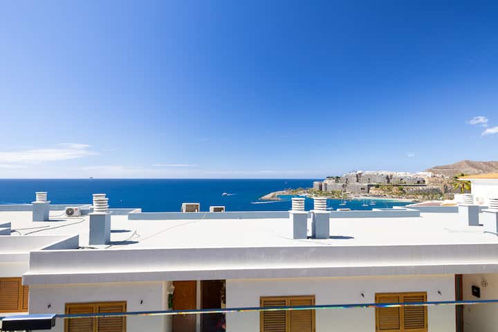 Rooftop panorama over the coast of south Gran Canaria