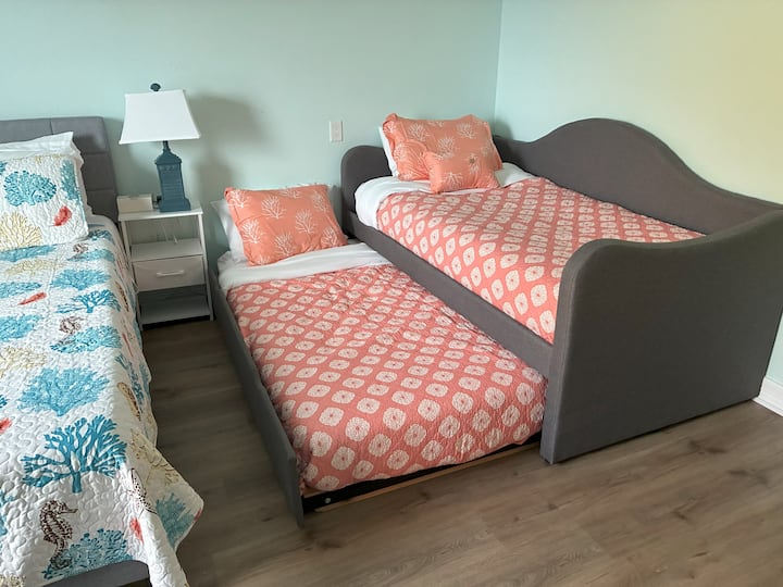 Twin trundle bed set up — perfect for kids or extra guests
