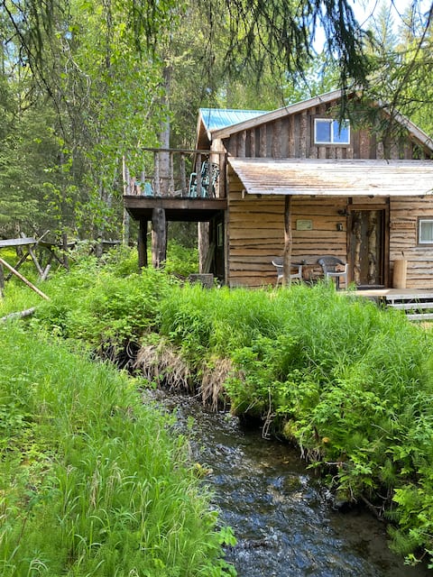 Gorgeous custom cabin beside salmon stream