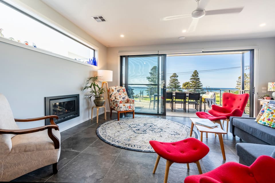 Front Beach Living with a Touch of Red · Torquay oceanfront home