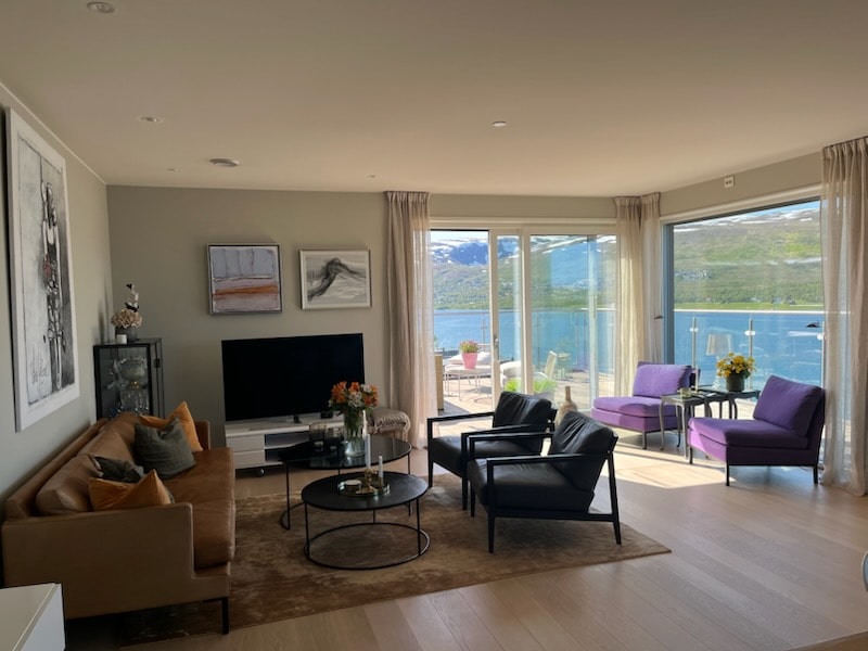 Picture of A Scandinavian Penthouse Apartment With A Dark Green Kitchen