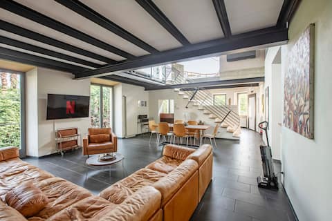 Brutalist Lakeview Villa, Terrace & Garage, Stresa