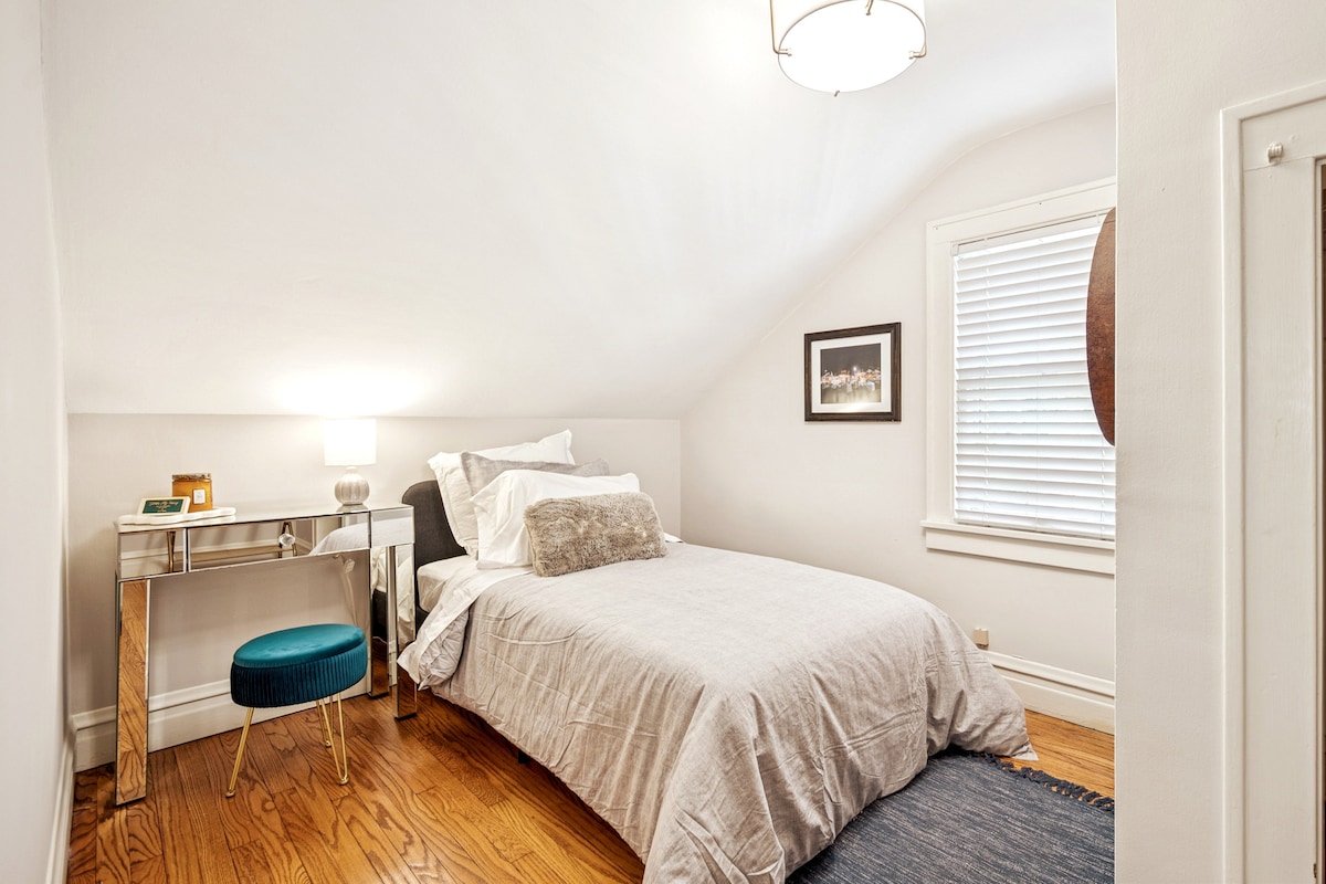 Comfy twin bed with a desk