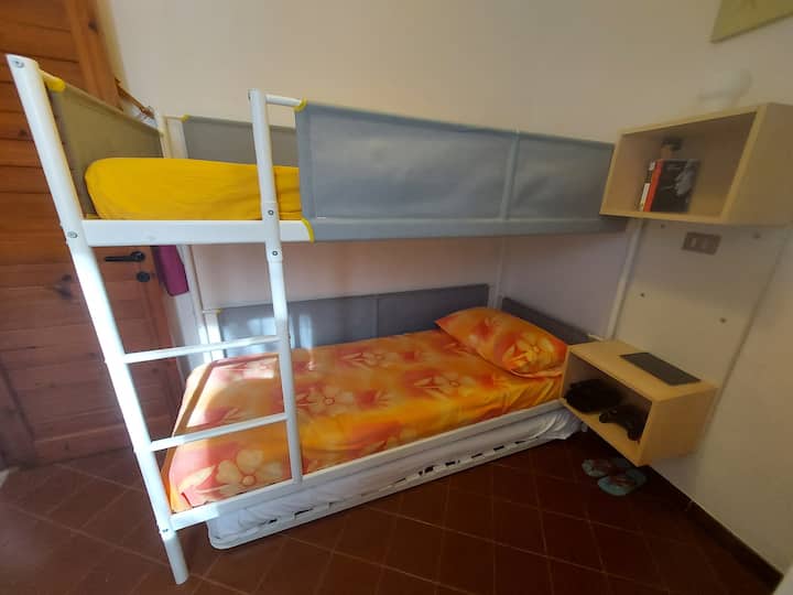 Chumba kidogo.
Vitanda vitatu vinapatikana (kitanda cha tatu kutoka chini)