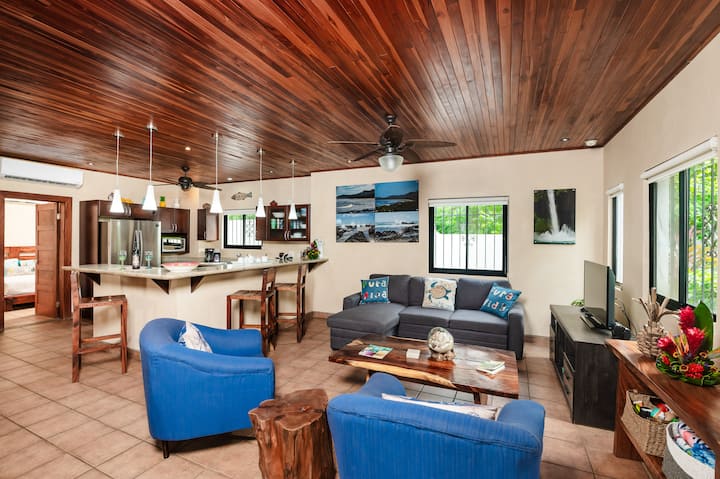 Living room sofa easily converts to pull-up  bed for extra sleeping arrangements. 