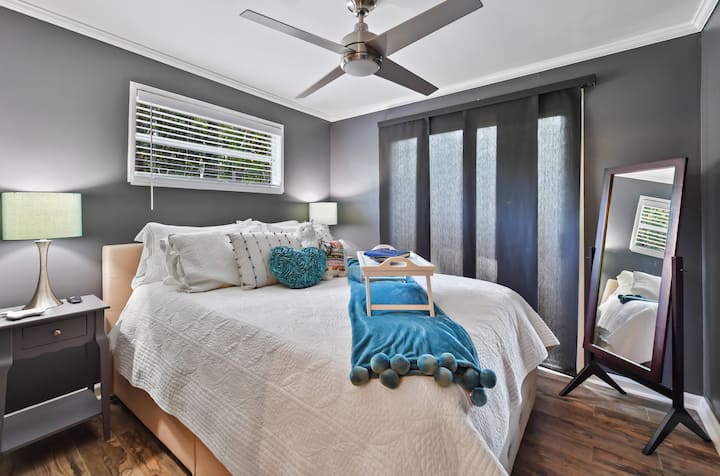 A plush memory foam bed and premium bedding ensure you rest well at Your Alpaca Cottage!