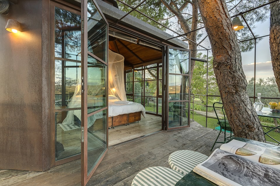 A glass treehouse in an olive grove, Florence, Tuscany, Italy, photo 4 of 10