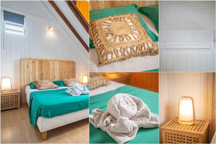 Chambre 4 sur 4 au 1er étage
Lit en 140 X 190
Lit 90 X 190
Climatisation individuelle
Moustiquaire
13m2