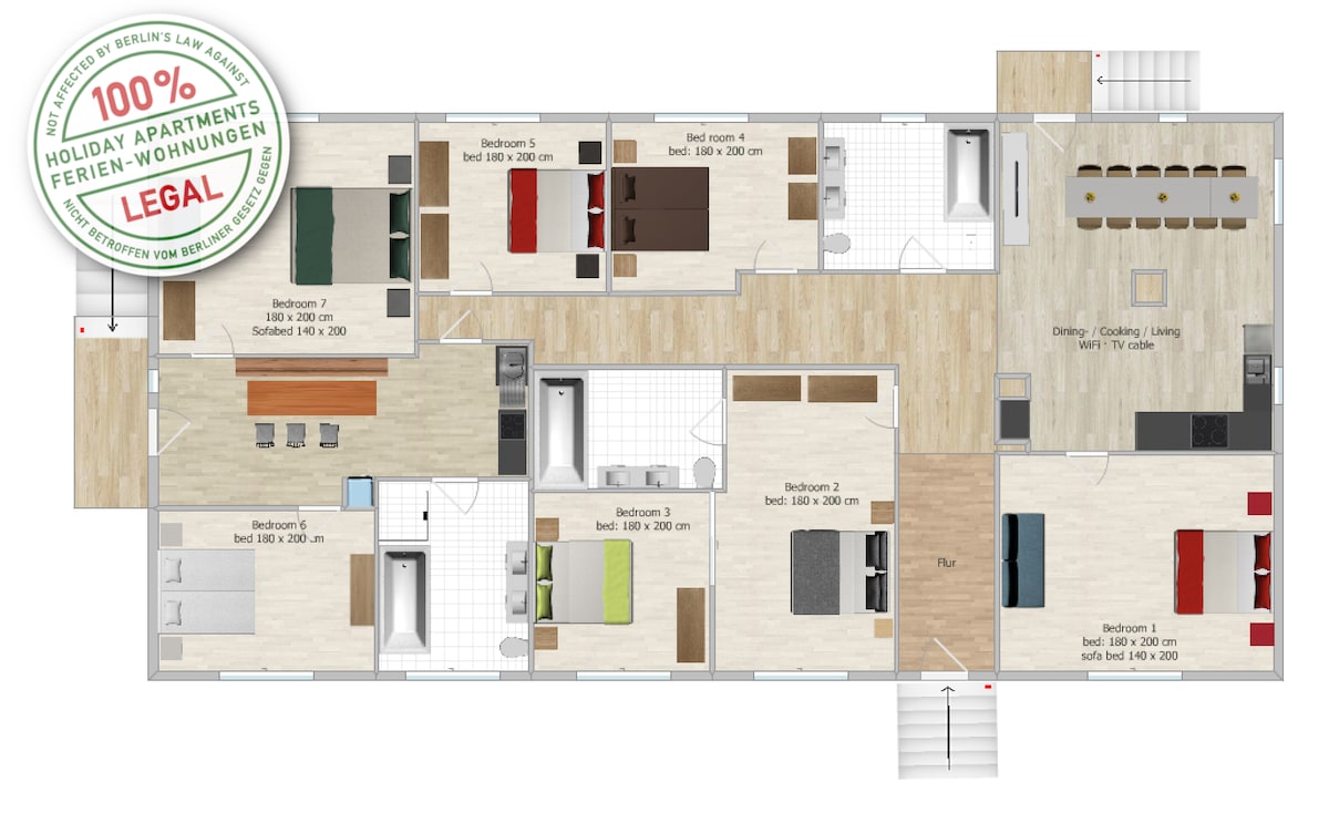 Top performing Airbnb: [RA] BIG house, max 36p, 14 bedr 8 bath, @subway in Tempelhof