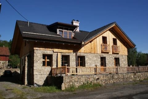 Country house style cottage with fireplace