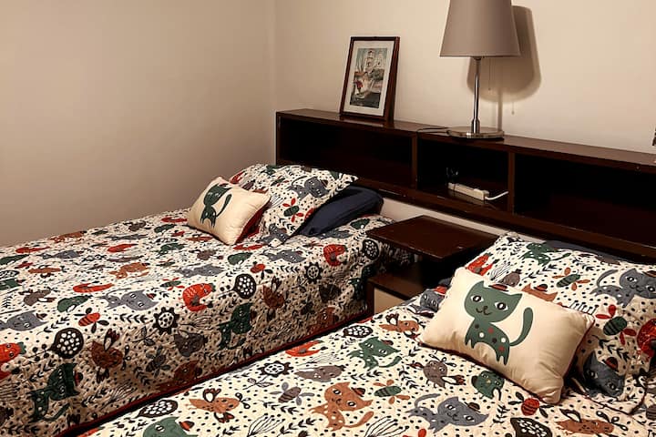 Image of bedroom number two with two single beds at the house in Puebla.
- - -
Image of bedroom number two with two twin beds of the house in Puebla.