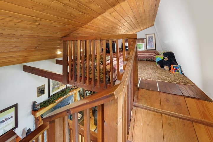 Climb a ramp to assess the loft (second bedroom) with comfy two mattresses.  Kids love it but adults cannot stand up.