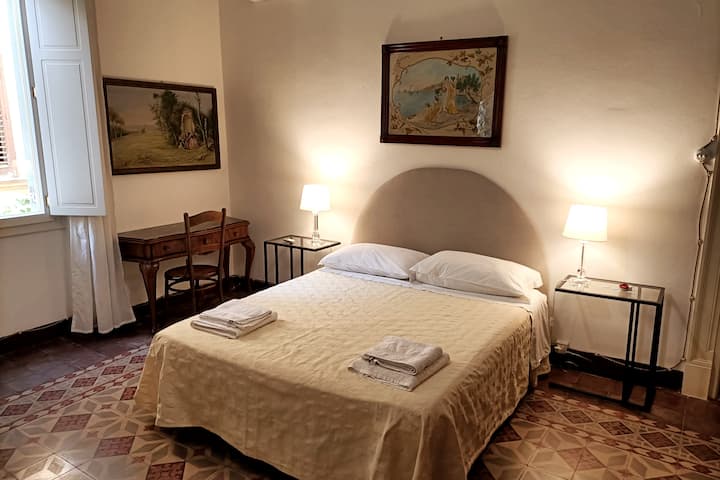 带窗户的双人卧室，可通往室内花园